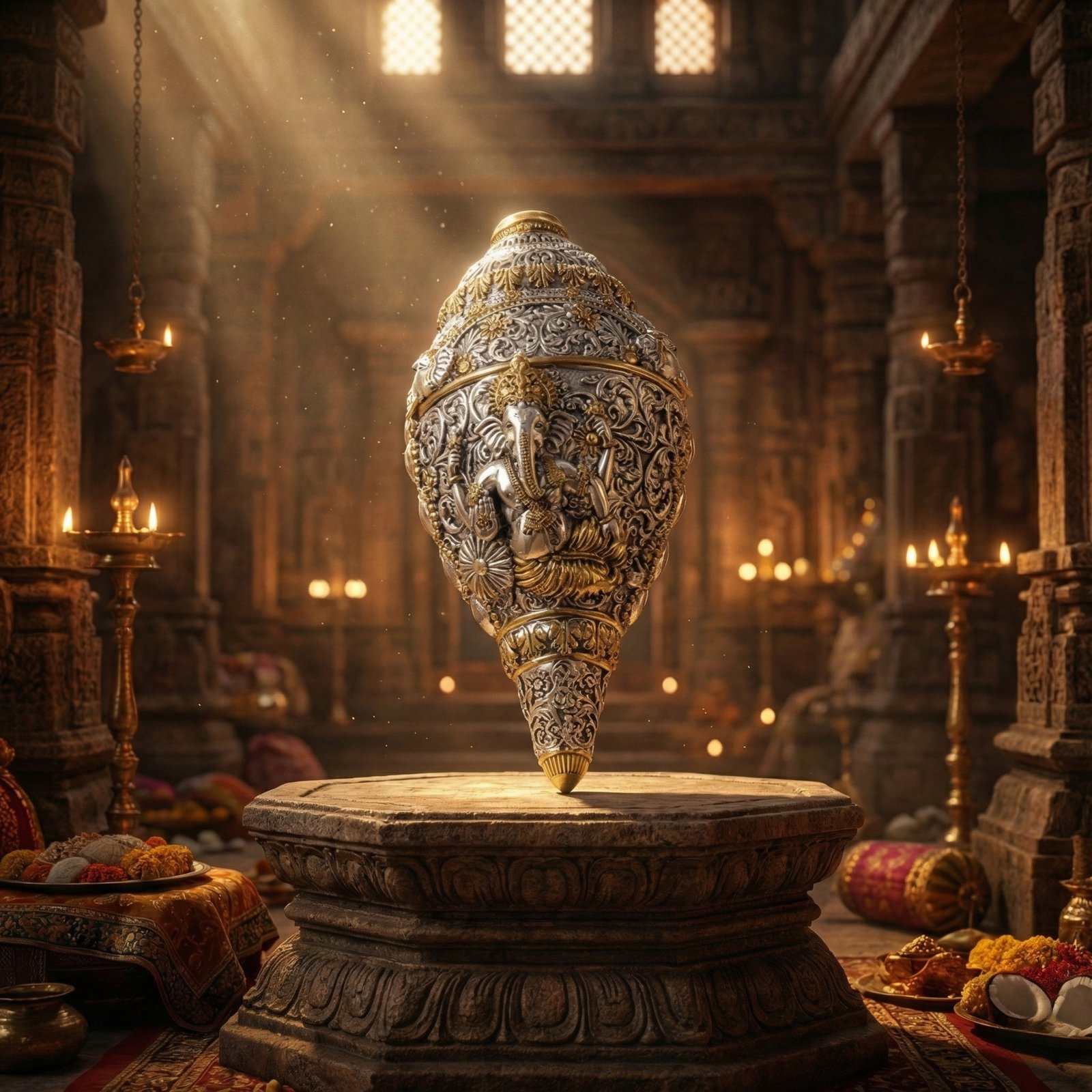 Pastel Puja Thali with peacock round tray