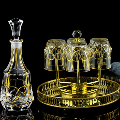 Abstract Whiskey Glasses Set of 6 with Decanter