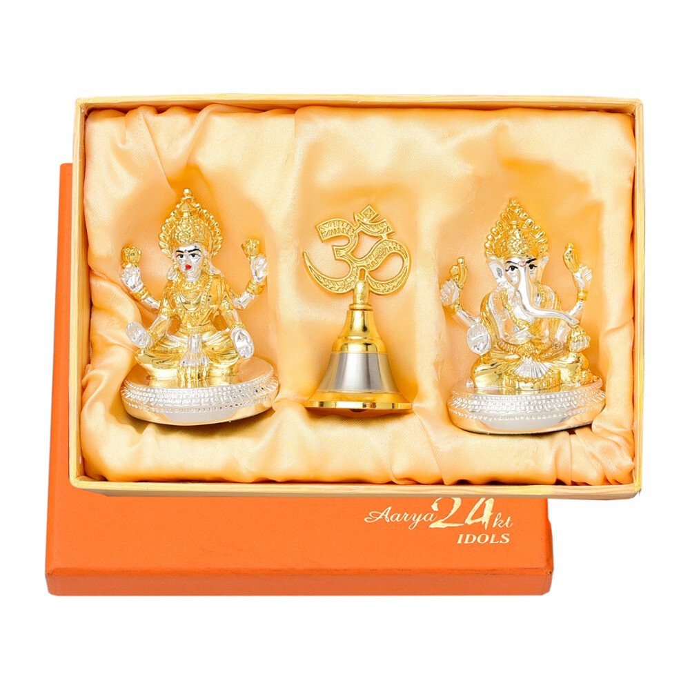 Two Tone Ganesha & Lamxi Ji With Om Bell