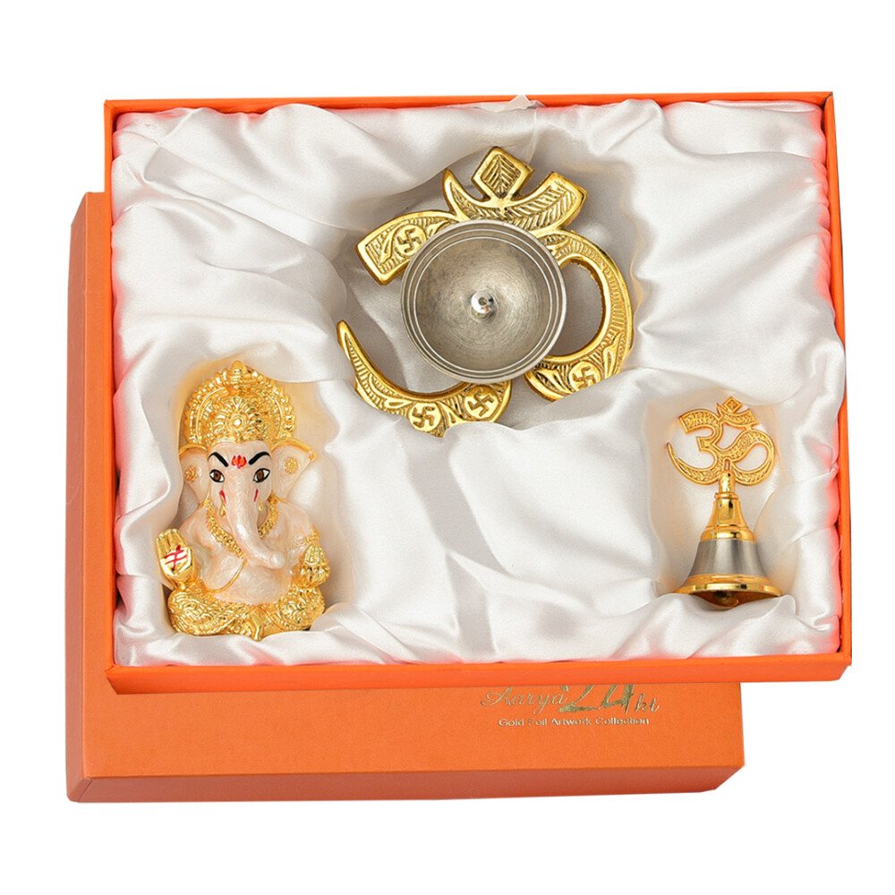 Ladbhi Ganesha With Om Bell & Om Diya