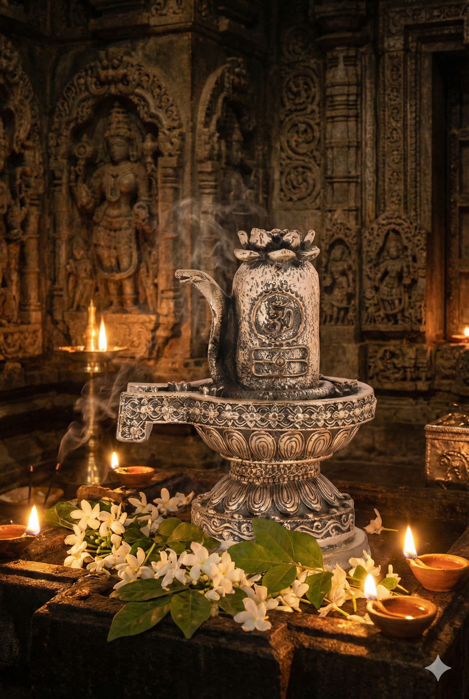 Antique Silver Shivling With Vasuki